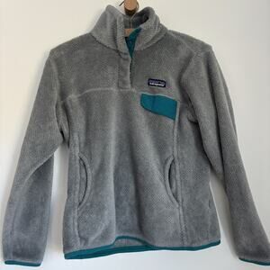 Patagonia Polartec Re-tool Snap-T Fleece Pullover Jacket Women's S Grey & Teal